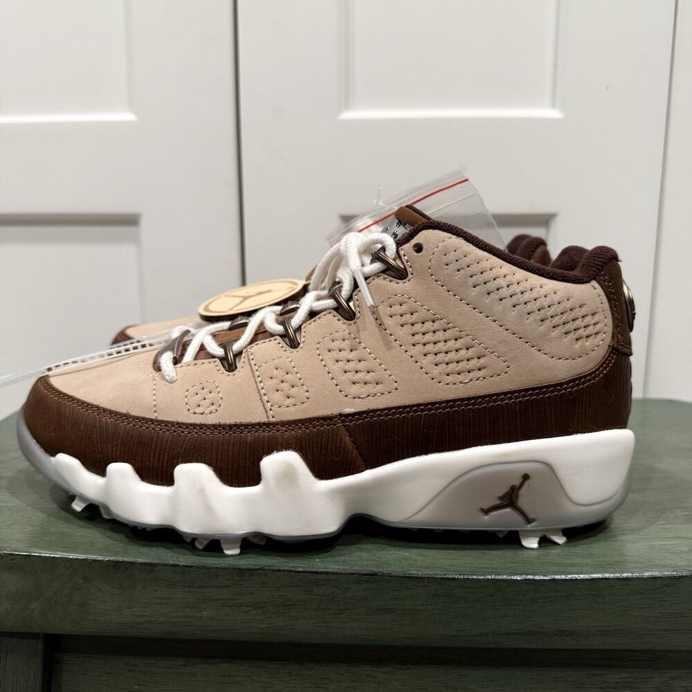 New Nike Jordan 9 Retro Low Golf Woodgrain Cleats Brown/Tan Size 5.5 FN6929-200